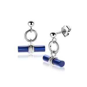 19mm ZINZI Sterling Silver Stud Earrings with Open Circle and Dangling T-Bar in Lapis Lazuli ZIO2478