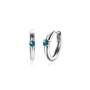 MARCH Hoop Earrings 13mm Sterling Silver with Birthstone Blue Aquamarine Zirconia