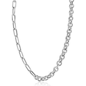 ZINZI Sterling Silver Necklace 45cm with 2 Sturdy Chains Combined: Rolo and Oval Chains (8,5mm width) ZIC2477