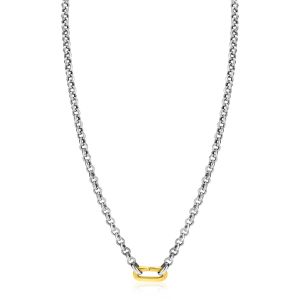 ZINZI Sterling Silver Rolo Chain Necklace 42cm with Gold Plated Oval Clasp ZIC2377