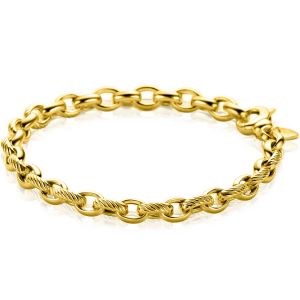 ZINZI gold plated silver wide chain bracelet (6mm wide) with luxury jasseron links in smooth and worked finishes 20cm ZIA2638