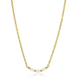 ZINZI gold plated silver chain necklace with three white naturally shaped freshwater pearls in the middle 42-45cm ZIC2643
