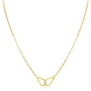 ZINZI gold plated silver necklace with paperclip links, with two droplet shapes beautifully connected in the middle 42-45cm ZIC2634