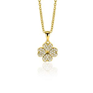 16mm ZINZI gold plated silver four-leaf clover pendant set with white zirconias ZIH2618 (without necklace)