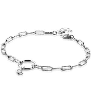 ZINZI Sterling Silver Paperclip Chain Bracelet 3mm Round White Zirconia 19-21cm ZIA2200