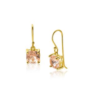 24mm ZINZI gold plated silver earrings with trendy square stone in light pink ZIO2579
