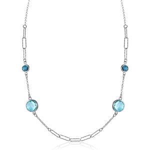 ZINZI Sterling Silver Fantasy Necklace with Paperclip Chains and 4 Round Settings Set with Light Blue and Indigo Blue Color Stones 40-45cm ZIC2418