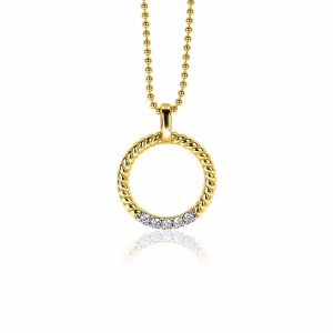 22mm ZINZI Gold Plated Sterling Silver Round Pendant Twist Design White Zirconia ZIH2128Y (excl. necklace)