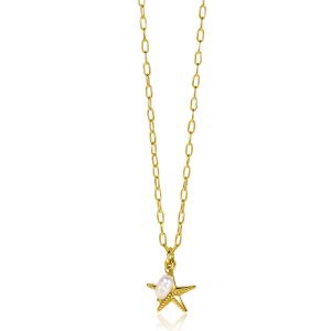 ZINZI gold plated silver necklace with paperclip links and large starfish pendant with oval white freshwater pearl 40-45cm ZIC2641