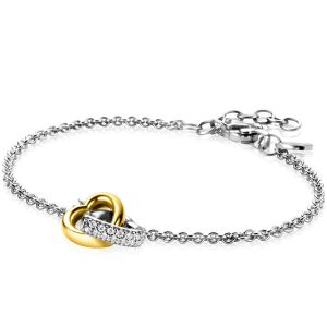 ZINZI Sterling Sterling Silver Bracelet Bicolor with 2 Connected Hearts 17-20cm ZIA2276