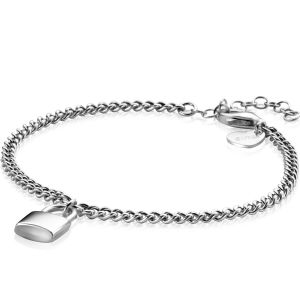 ZINZI Sterling Silver Curb Chain Bracelet with Trendy Lock Charm 16.5-19.5 cm ZIA2354