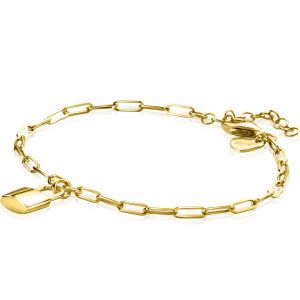 ZINZI Gold Plated Sterling Silver Paperclip Chain Bracelet with Trendy Lock Charm 16.5-19.5 cm ZIA2355G