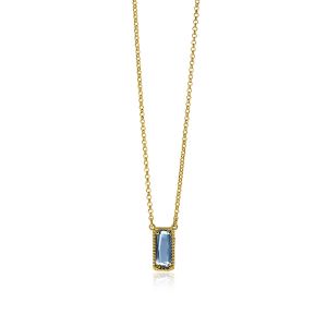 ZINZI Gold Plated Sterling Silver Necklace Rolo Chain with Rectangular Blue Stone 42-45cm ZIC-BF51