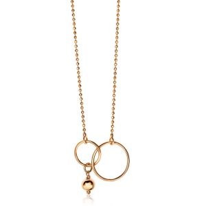 ZINZI Rose Gold Plated Sterling Silver Necklace with 2 Connected Open Circles and Dangling Bead Charm 57-60cm ZIC-BF62R