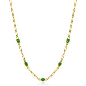 ZINZI Gold Plated Sterling Silver Chain Necklace Paperclip with 5 Oval Green Color Stones 42-45cm ZIC1939