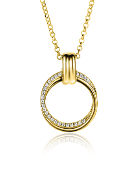 ZINZI Gold Plated Sterling Silver Necklace with Round Pendant (22mm) and White Zirconias 45cm ZIC2266Y