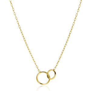 ZINZI Gold Plated Sterling Silver Paperclip Chain Necklace with 2 Connected Open Circles 42-45cm ZIC2275G