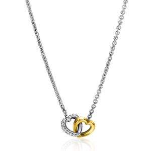 ZINZI Sterling Silver Necklace with 2 Connected Hearts Bicolor 42-45cm ZIC2276