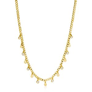 ZINZI Gold Plated Sterling Silver Curb Necklace with Dangling Coins and White Zirconias 40-45cm ZIC2349Y