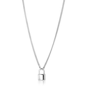 ZINZI Sterling Silver Curb Chain Necklace 45cm with Trendy Lock Charm 40-45cm ZIC2354
