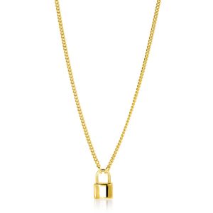 ZINZI Gold Plated Sterling Silver Curb Chain Necklace 45cm with Trendy Lock Charm 40-45cm ZIC2354G