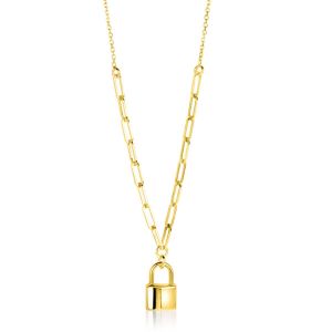 ZINZI Gold Plated Sterling Silver Paperclip Chain Necklace 45cm with Trendy Lock Charm 40-45cm ZIC2355G