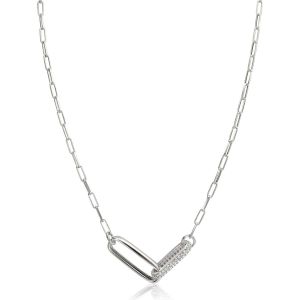 ZINZI Sterling Silver Chain Necklace 45cm with 2 Large Oval Chains Set with White Zirconias ZIC2371