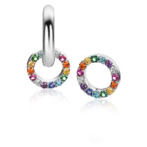 8mm ZINZI Sterling Silver Earrings Pendants Round Rainbow Color Stones ZICH2170Z (excl. hoop earrings)