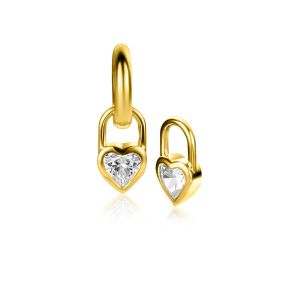 12mm ZINZI Gold Plated Sterling Silver Earrings Pendants Heart with White Zirconia ZICH2306 (excl. hoop earrings)