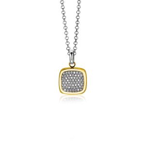 ZINZI Gold Plated Sterling Silver Pendant Square White Zirconia 18mm ZIH1070Y