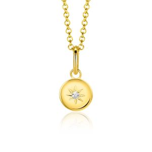 10mm ZINZI Gold Plated Sterling Silver Pendant Coin with Sun and White Zirconia ZIH1994G