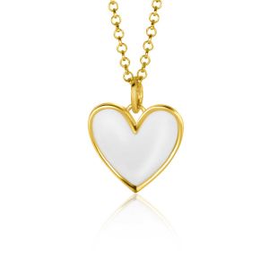 15mm ZINZI Gold Plated Sterling Silver Pendant Heart with White Enamel ZIH2314W (excl. necklace)