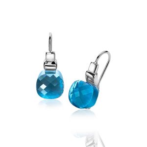 ZINZI Sterling Silver Square Drop Earrings Blue Color Stone 21mm ZIO1110B