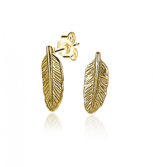10mm ZINZI Gold Plated Sterling Silver Stud Earrings Feather ZIO2212G