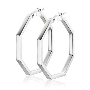 35mm ZINZI Sterling Silver Hoop Earrings in Trendy Hexagon 35x3mm ZIO2323L