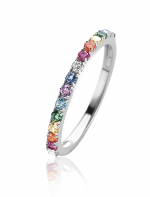 ZINZI Sterling Silver Stackable Ring width 2mm Rainbow Color Stones ZIR2486