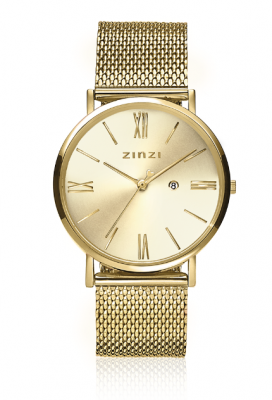 ZINZI Roman Watch 34mm Gold Colored Dial Stainless Steel Case and Mesh Strap  ZIW510M
