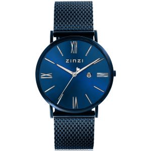 ZINZI Roman Watch Blue and Silver Colored Dial Blue Stainless Steel Case and Mesh Strap 34mm ZIW551M