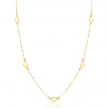 ZINZI Gold 14 carat gold necklace with delicate jasseron links and seven open hearts, 5mm wide, 42-45cm ZGC504
