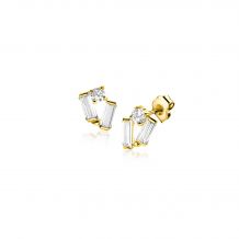 6mm ZINZI 14K Gold Fantasy Stud Earrings Baguette Cut and Round White Zirconias ZGO465