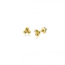 3mm ZINZI 14K Gold Stud Earrings Triangle 3 Beads ZGO476