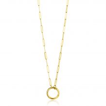 ZINZI Gold 14 karat gold paperclip necklace with a striking round front clasp, to which you can attach charms 45cm ZGC493
