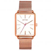 ZINZI Vintage Retro Watch 34mm White Dial Rose Gold Colored Rectangular Case and Mesh Strap ZIW908M