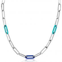 ZINZI Sterling Silver Paperclip Chain Necklace with Trendy Chains in Turquoise and Lapis Blue 45cm ZIC2456