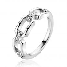 ZINZI Sterling Silver Chain Ring Rectangular Chains linked by Chains with White Zirconias 6mm width ZIR2494