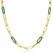 ZINZI Gold Plated Sterling Silver Necklace Paperclip Chain with Trendy Chains in Malachite Green 43cm ZIC2548