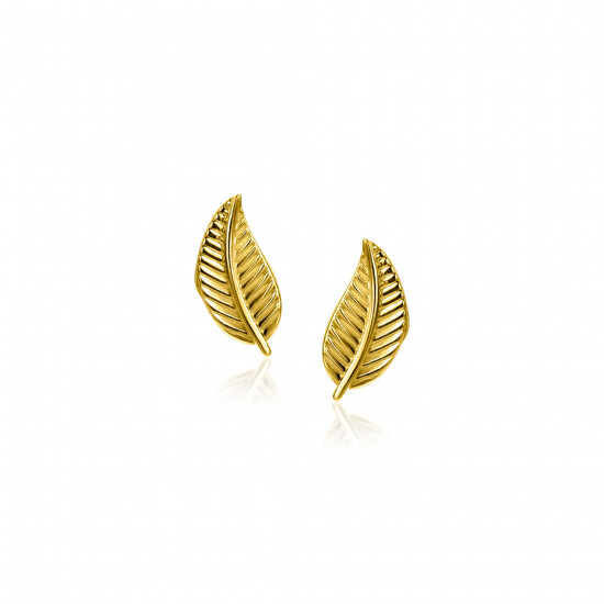 8mm ZINZI Gold 14 ct gold feather stud earrings ZGO522