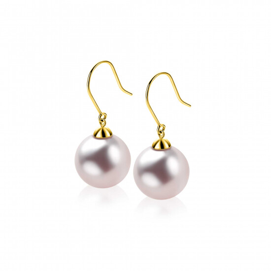 30mm ZINZI Gold 14-karat gold drop earrings with round pink Swarovski crystal pearl, 12mm, ZGO25R