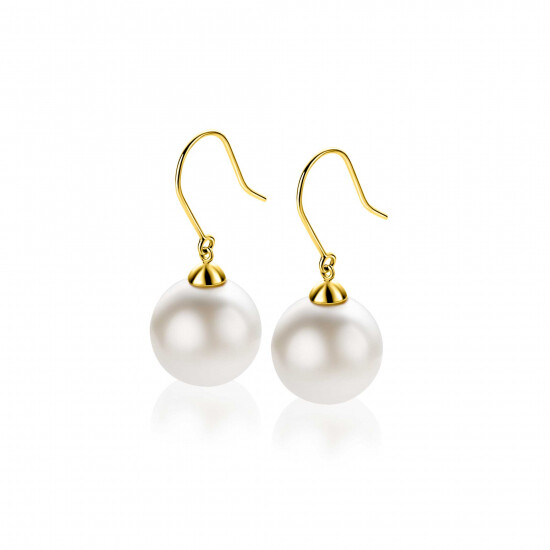 30mm ZINZI Gold 14-karat gold drop earrings with round white Swarovski crystal pearl, 12mm, ZGO25