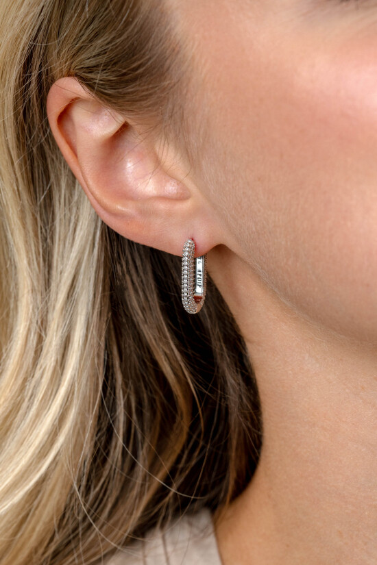 20mm ZINZI silver hoop earrings in oval shape with beaded structure and luxury clasp ZIO2694